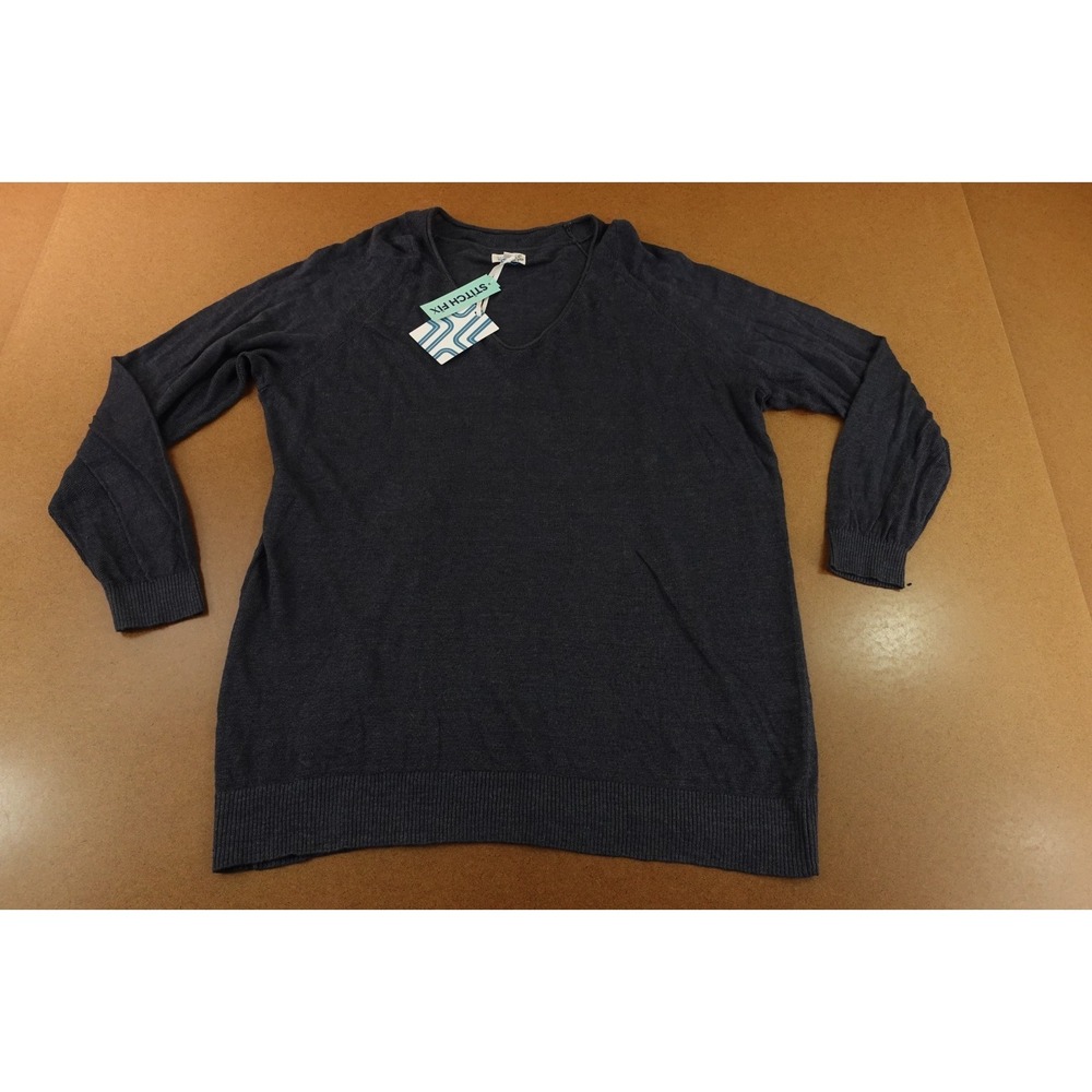 Market & Spruce Womens 2X Navy Cassian Linen Blend Mix Stitch Jumper Sweater NWT